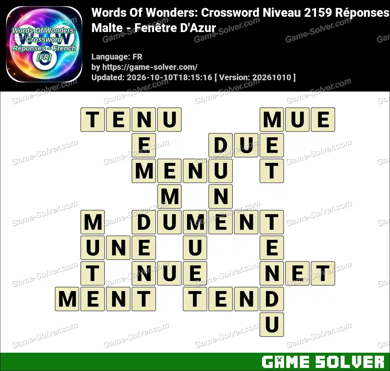 Words Of Wonders: Crossword Niveau 2159 Réponses – Malte – Fenêtre D’Azur
